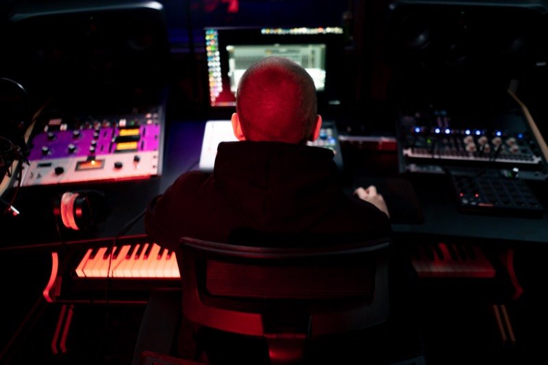 Music producer working in the studio