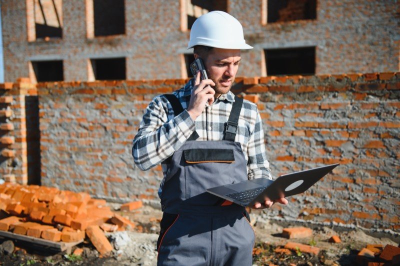 Contractor multitasking on a job site