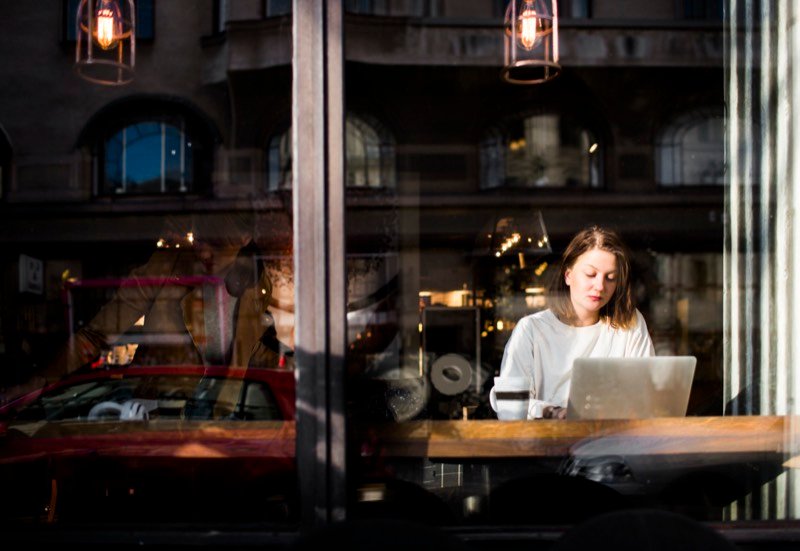 Small business owner working late on laptop