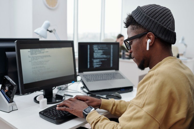 Young developer building software